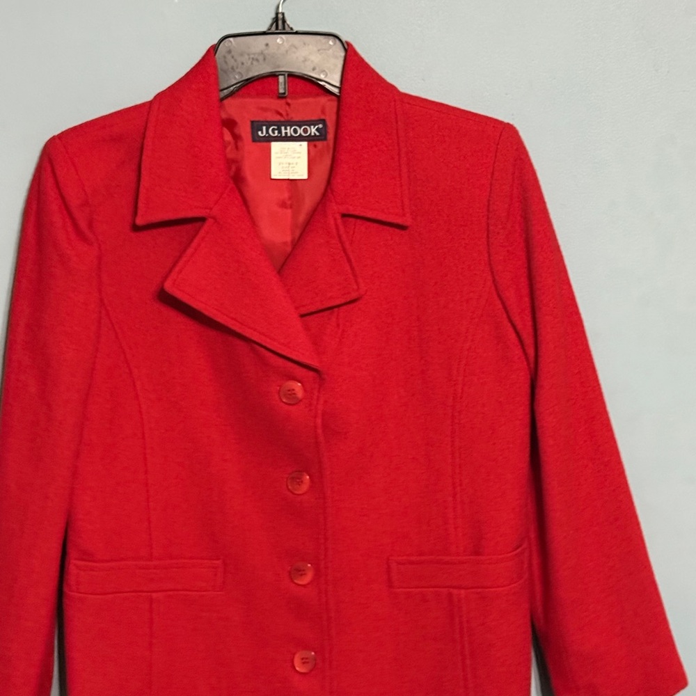 SELLING VINTAGE J.G.HOOK Wool JACKET SIZE 6P  LONG SLEEVE COLOR RED GENTLY USED